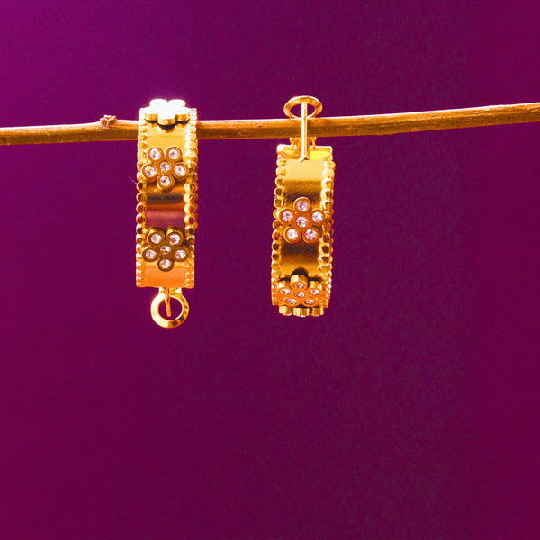 Stylish Western Hoops Earrings With Flower Shaped Stones FS157 - freakysera