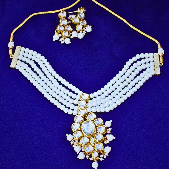 Three Strand Pearl Choker Necklace with Golden Pendant FS243N - freakysera