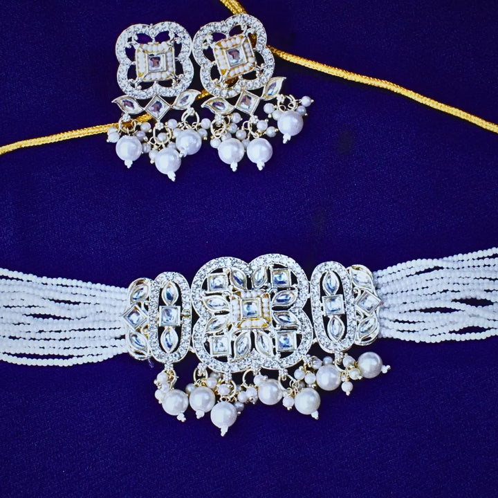 Three Strand Pearl Choker Necklace with Golden Pendant FS243N - freakysera