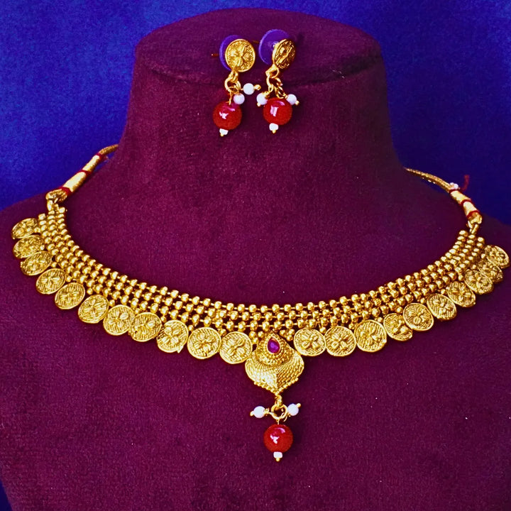 Traditional Gold Platted Coin Necklace & Earrings FS235N - freakysera
