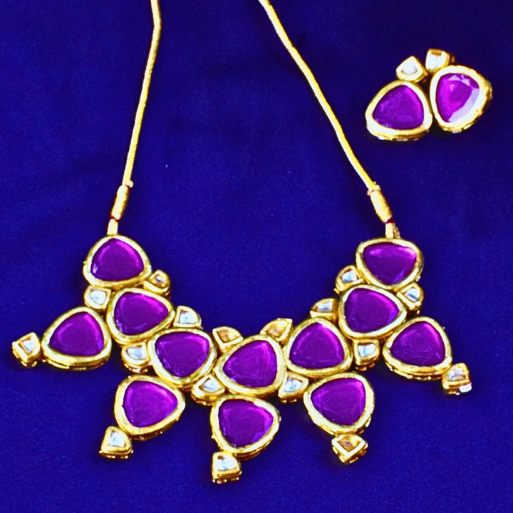 Violet Kundan Stone Necklace FS245N - freakysera