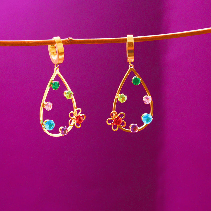 Western Drops Earrings with Flower Shaped Stones FS168 - freakysera