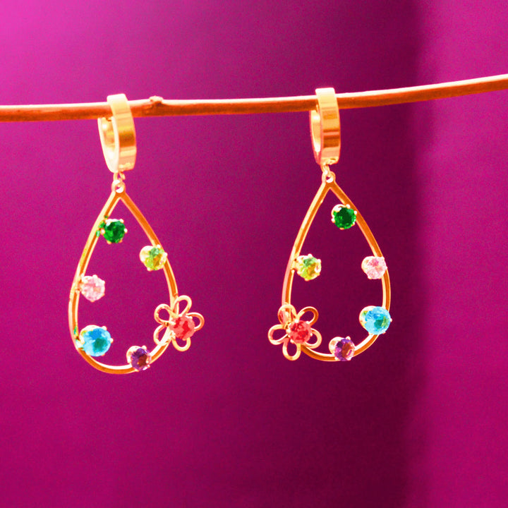 Western Drops Earrings with Flower Shaped Stones FS168 - freakysera