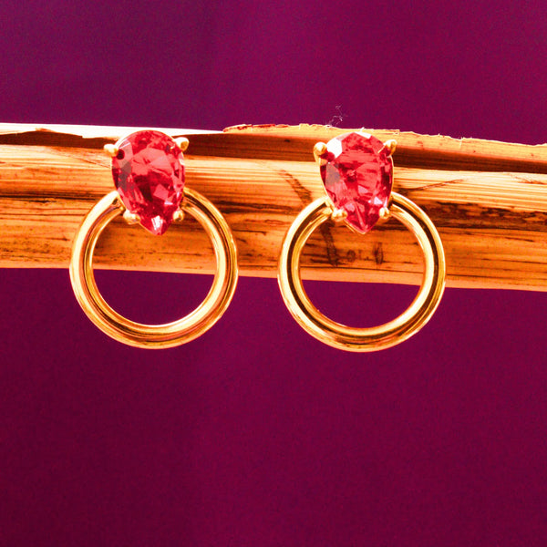 Western Earrings Simple and Stylish Hoops Maroon Stone FS165 - freakysera