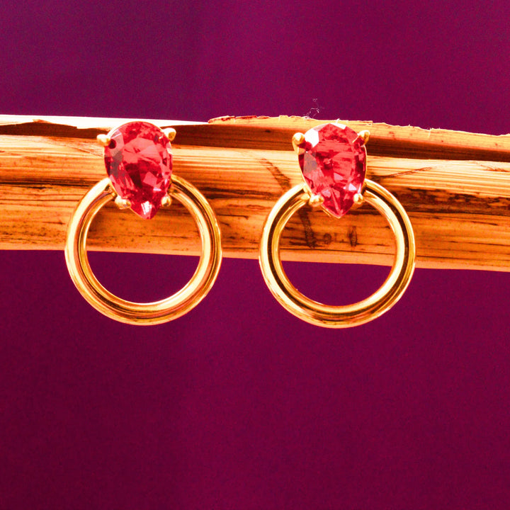 Western Earrings Simple and Stylish Hoops Maroon Stone FS165 - freakysera