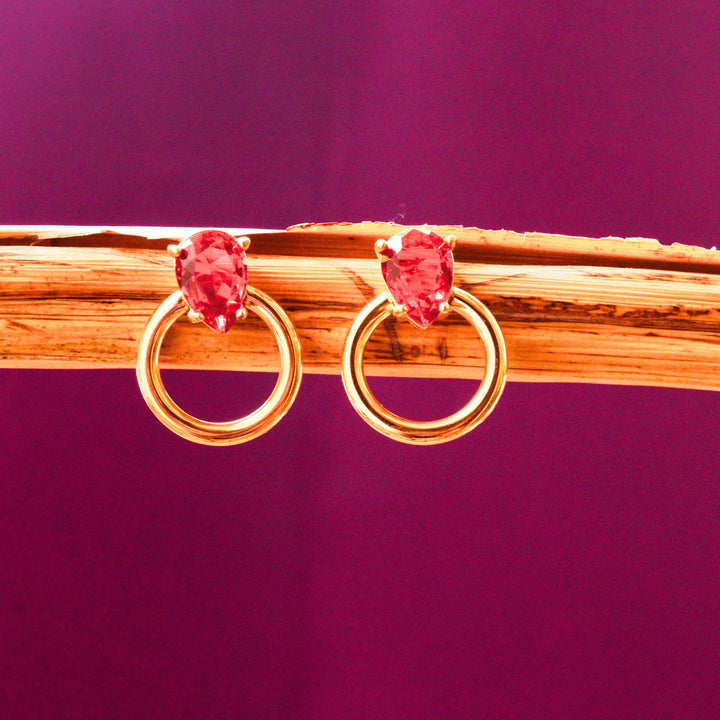 Western Earrings Simple and Stylish Hoops Maroon Stone FS165 - freakysera