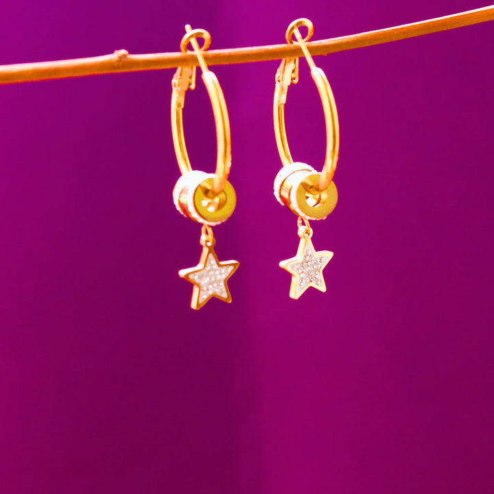 Western Earrings Stylish Hoops with Star Drops Style FS158 - freakysera