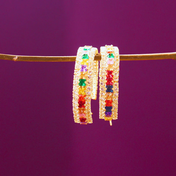 Western Hoops Earrings Multi Color Stones Style FS160 - freakysera