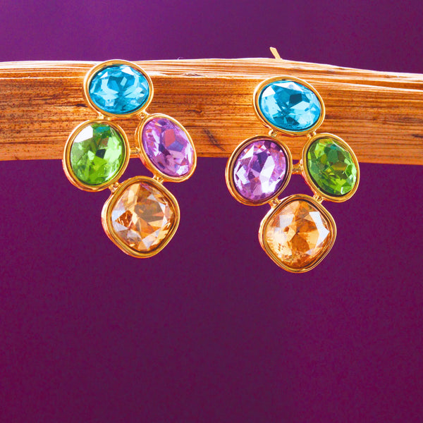 Western Studs Earrings With Multi Color Stones FS166 - freakysera