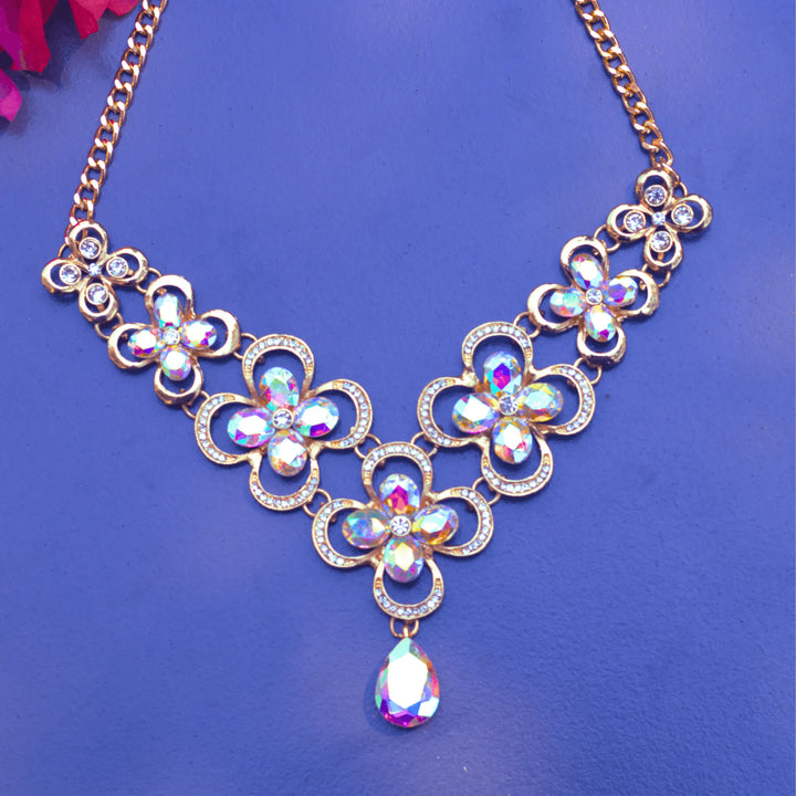 Western Style Necklace Golden Stones Flower Shaped FS121 - freakysera
