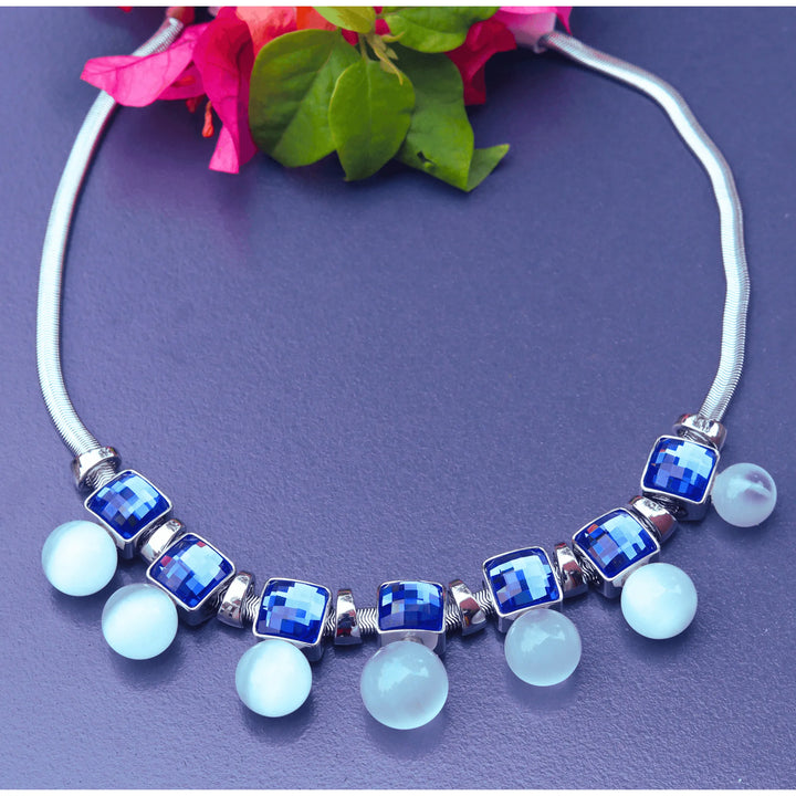 Western Style Necklace With Blue Stone and White beads Style FS178 - freakysera