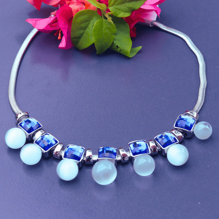 Western Style Necklace With Blue Stone and White beads Style FS178 - freakysera