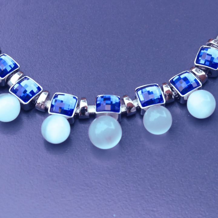 Western Style Necklace With Blue Stone and White beads Style FS178 - freakysera