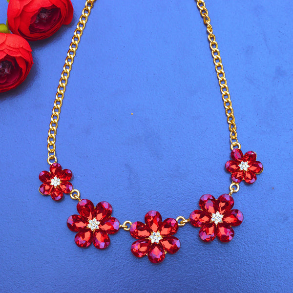 Western Style Necklace With Red Flower Stones FS116 - freakysera