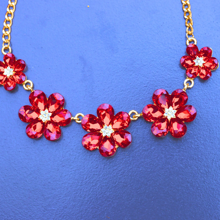 Western Style Necklace With Red Flower Stones FS116 - freakysera