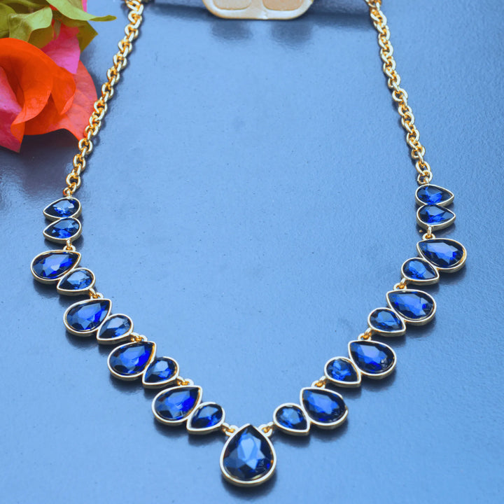 Western Style Simple Neck Piece with Dark Blue Stones FS118 - freakysera