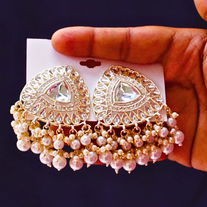 White Chandbali Earrings FS334E - freakysera