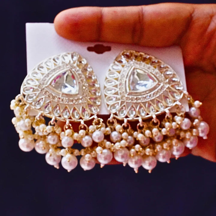 White Chandbali Earrings FS334E - freakysera